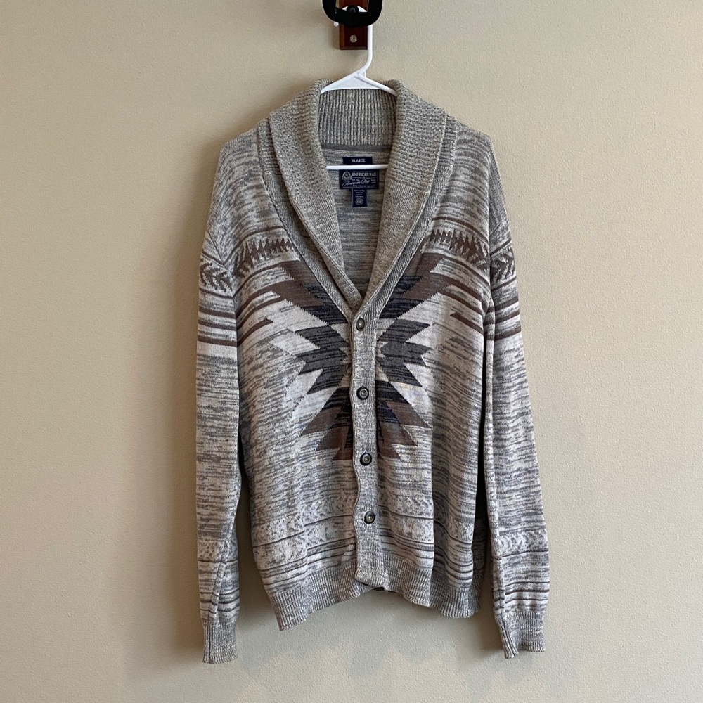100% Cotton American Rag Gray and Brown Patterned Cardigan